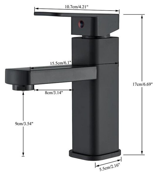 Miscelatore per lavabo – Miscelatore monocomando – Acqua calda e fredda – Bocchetta a cascata – Montaggio a foro singolo – Nero