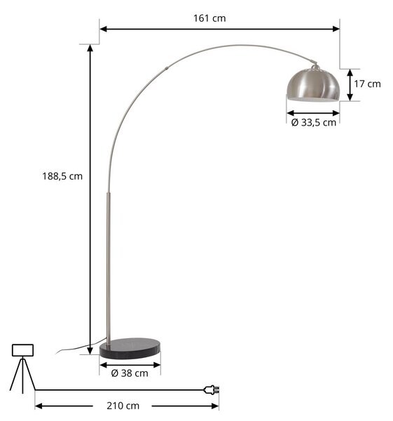 Lampada ad arco Hernando Lindby, Alluminio / Grigio / Zincato, Soggiorno / Sala da pranzo, Metallo, Moderno, Lampada da terra