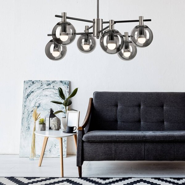 Plafoniera soffitto Lilou Lamkur, dimmerabile, Alluminio / Grigio / Zincato, Soggiorno / Sala da pranzo, Vetro, Plafoniera