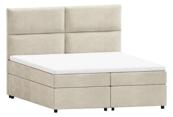 Letto matrimoniale imbottito beige con spazio contenitivo e rete 200x200 cm Rico - Ropez