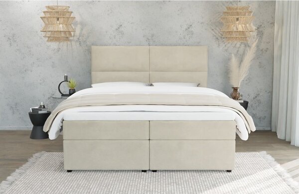 Letto matrimoniale imbottito beige con spazio contenitivo e rete 200x200 cm Rico - Ropez