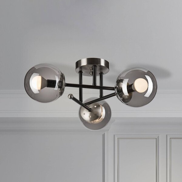 Plafoniera soffitto Malena Lamkur, dimmerabile, Alluminio / Grigio / Zincato, Soggiorno / Sala da pranzo, Vetro, Plafoniera