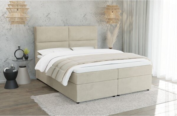 Letto matrimoniale imbottito beige con spazio contenitivo e rete 200x200 cm Rico - Ropez