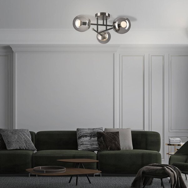 Plafoniera soffitto Malena Lamkur, dimmerabile, Alluminio / Grigio / Zincato, Soggiorno / Sala da pranzo, Vetro, Plafoniera