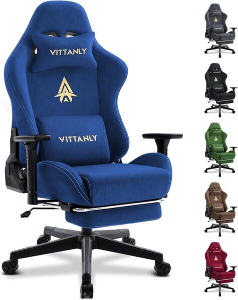 Sedia da gaming, sedia da ufficio in ecopelle sedia ergonomica da scrivania con poggiapiedi, poggiatesta e supporto lombare, braccioli 3D, schienale regolabile da 90 a 155°, colore blu