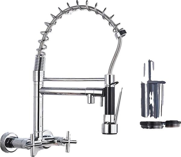 Rubinetto da cucina cromato, doccetta estraibile, rotazione a 360 gradi, cromato DK