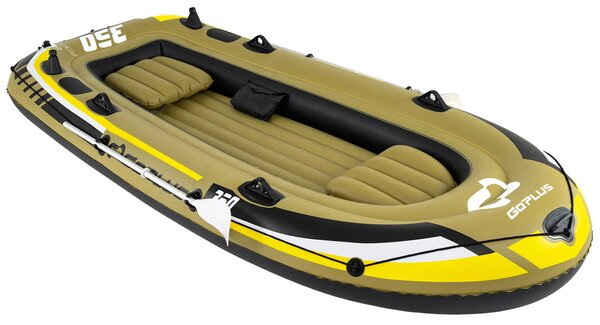 Costway Kayak gonfiabile per 3 persone set gommone da pesca con pagaia doppia, Kayak con 2 cuscini per schienale per le zone costiere dei laghi 305 x 136 x 42 cm