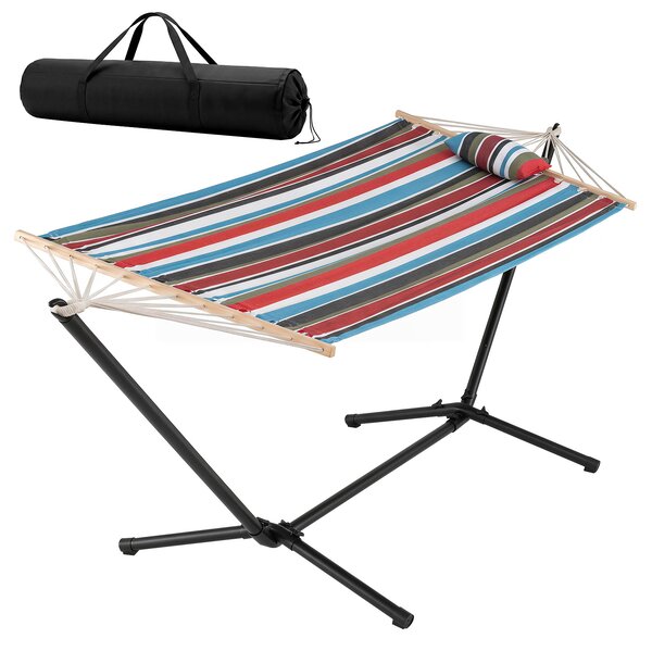 Costway Amaca da giardino in cotone con struttura metallica e cuscino, Amaca portatile con 200kg per spiaggia campeggio terrazza