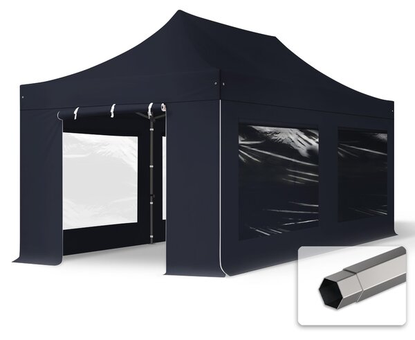 TOOLPORT 3x6m gazebo pieghevole con laterali (finestre panoramiche), PREMIUM acciaio, nero