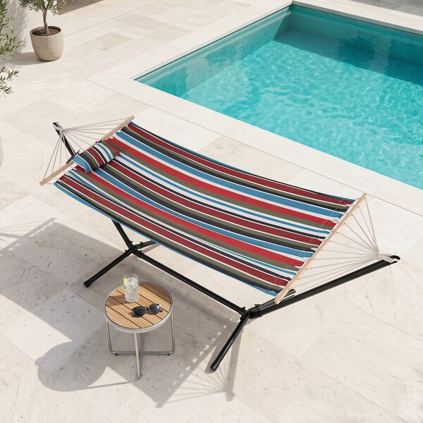 Costway Amaca da giardino in cotone con struttura metallica e cuscino, Amaca portatile con 200kg per spiaggia campeggio terrazza