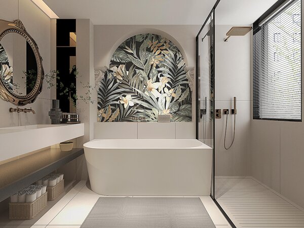 Vasca angolare destra in acrilico con rivestimento 170 cm x 80 cm x 60 h, bianco lucido