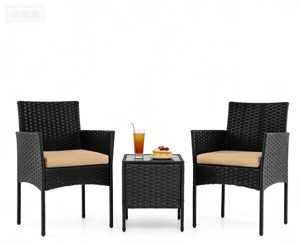 Set di mobili da giardino KOMFOTTEU, set di mobili da balcone in rattan con cuscini removibili, set lounge con 2 poltrone e tavolo, gruppo sedute per giardino, terrazza, balcone, cortile (marrone)