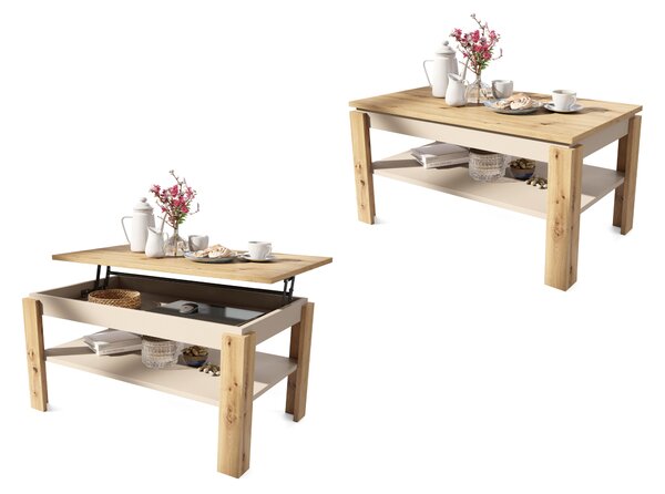 ASTI-P Rovere Artisan/Beige (Champagne) - MODERNO TAVOLINO DA CAFFÈ CON PIANO SOLLEVABILE