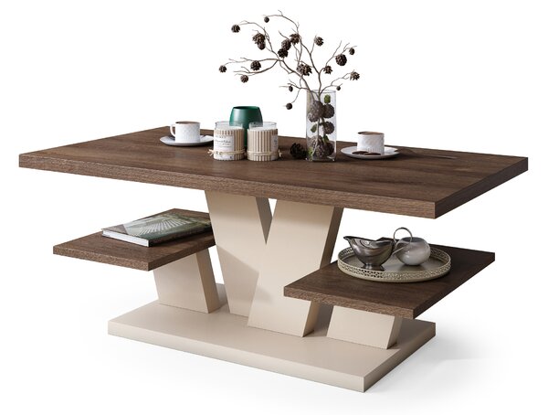 VIVA OPACO Rovere Marrone/Beige (Champagne) - MODERNO TAVOLINO DA CAFFÈ/DA SALOTTO CON MENSOLE