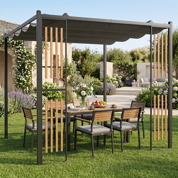 Costway Gazebo da giardino da esterno con 2 paraventi copertura avvolgibile struttura metallica, Gazebo con 8 picchetti per mercatini fiere e campeggio