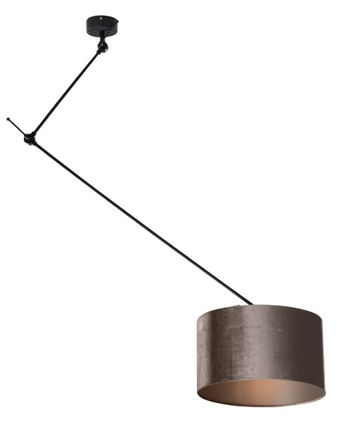 Lampada a Sospensione Nera con Paralume in Velluto Tortora 35cm - Blitz