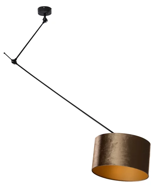 Lampada a sospensione nera con paralume in velluto bronzo 35 cm - Blitz