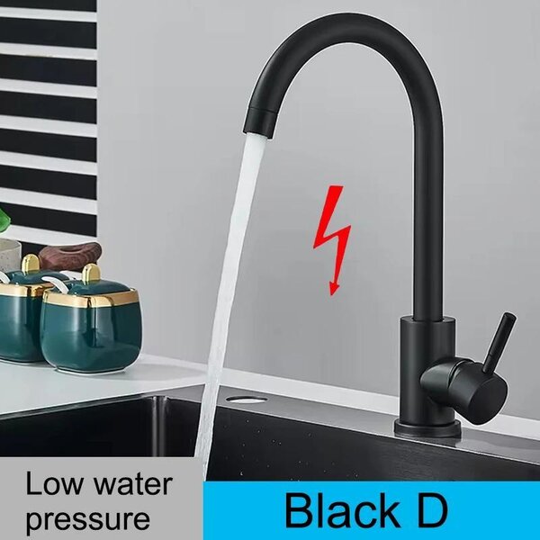 Miscelatore da cucina a bassa pressione - Miscelatore per lavello DY D - Rotazione a 360° - Doccetta estraibile - Doppio beccuccio - Miscelatore monocomando con controllo acqua calda/fredda - Nero