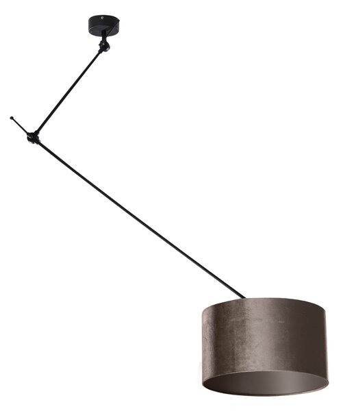 Lampada a Sospensione Nera con Paralume in Velluto Tortora 35cm - Blitz