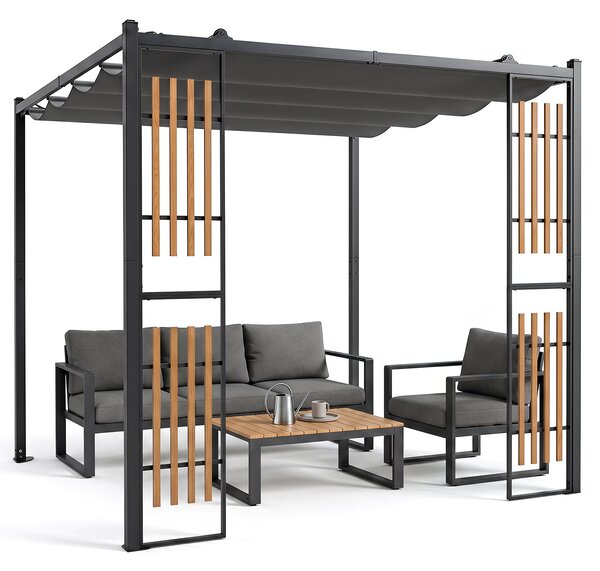 Costway Gazebo da giardino da esterno con 2 paraventi copertura avvolgibile struttura metallica, Gazebo con 8 picchetti per mercatini fiere e campeggio