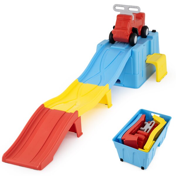 Costway Macchina cavalcabile con scivolo auto per bambini con scivolo e vano portaoggetti con rotelle, Macchina cavalcabile per interno ed esterno Blu