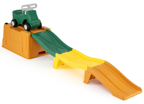 Costway Macchina cavalcabile con scivolo auto per bambini con scivolo e vano portaoggetti con rotelle, Macchina cavalcabile per interno ed esterno Caffè