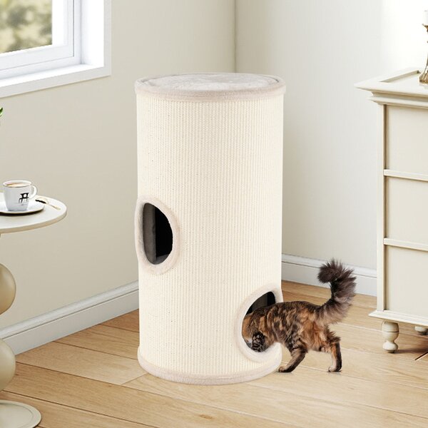 Costway Condo per gatti a piani multi-livello con tappetino per graffi in sisal, Condo letto morbido per pisolini Beige