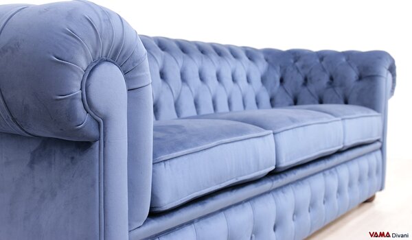 Divano Chesterfield in Velluto Blu Petrolio