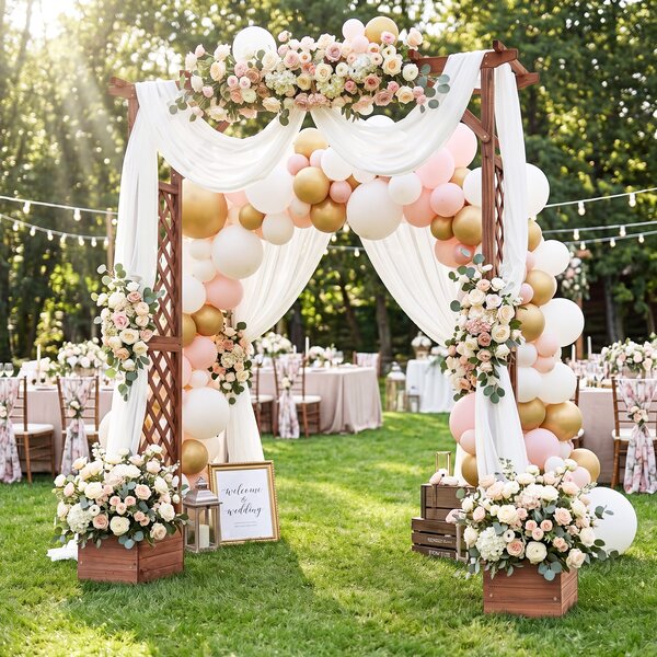 Costway Arco da giardino in legno con 2 fioriere e 2 grigliati e tetto, Pergola da esterno per rampicanti e rose matrimoni feste
