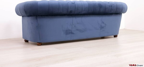 Divano Chesterfield in Velluto Blu Petrolio