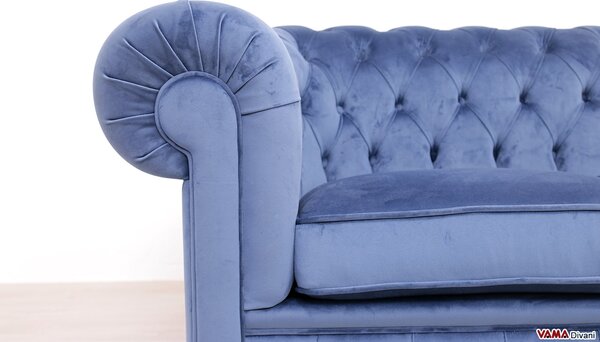 Divano Chesterfield in Velluto Blu Petrolio