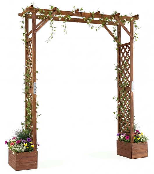Costway Arco da giardino in legno con 2 fioriere e 2 grigliati e tetto, Pergola da esterno per rampicanti e rose matrimoni feste