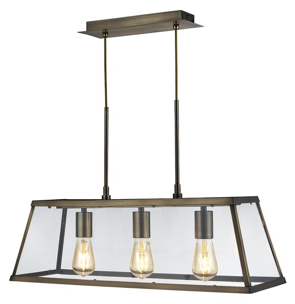 Lampadario Contemporaneo Viaggiatore Acciaio Ottone Vetro 3 Luci E27