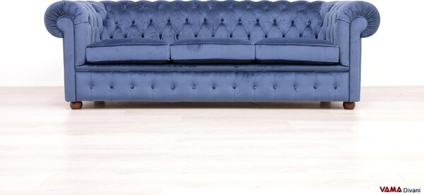 Divano Chesterfield in Velluto Blu Petrolio