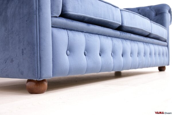 Divano Chesterfield in Velluto Blu Petrolio