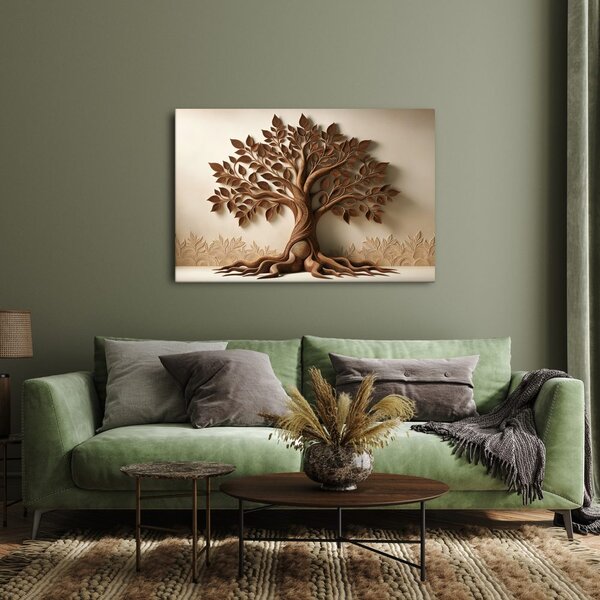 Quadro su tela – Albero della vita con foglie e radici