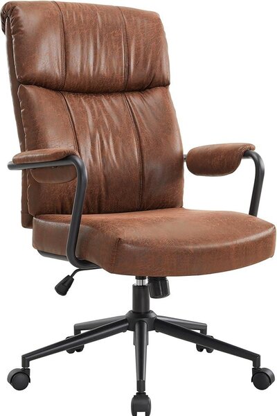 Sedia da ufficio vintage, poltrona da ufficio con supporto lombare, schienale alto, regolabile in altezza, ergonomica, rivestita in ecopelle, ideale per ufficio o soggiorno (marrone)