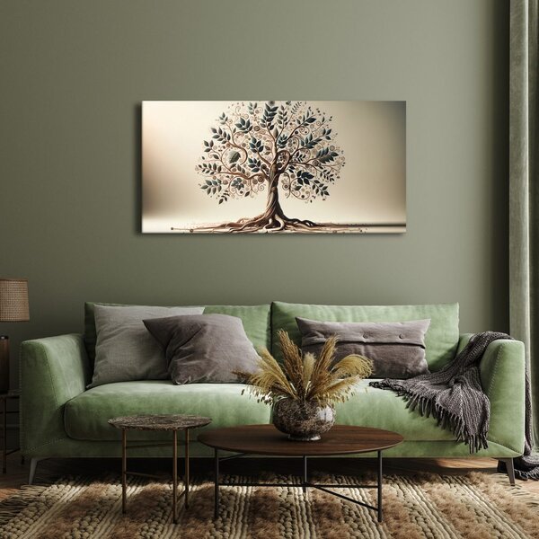 Quadro su tela – Albero della vita con foglie e spirali