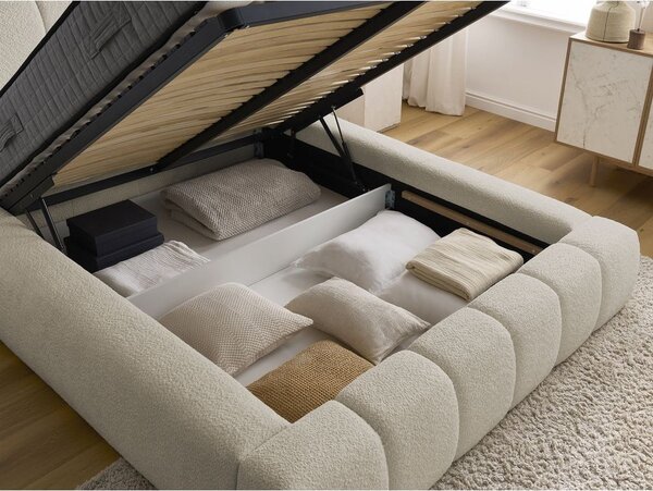 Letto matrimoniale imbottito beige contenitore e rete inclusi 140x190 cm Denali - Bobochic Paris