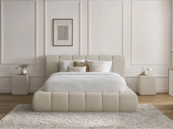Letto matrimoniale imbottito beige contenitore e rete inclusi 140x190 cm Denali - Bobochic Paris