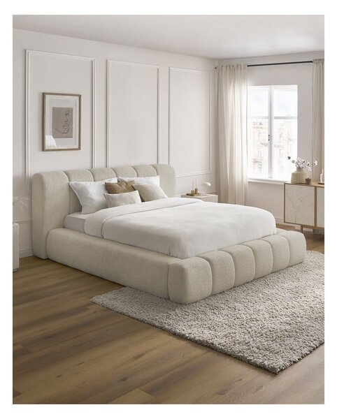 Letto matrimoniale imbottito beige contenitore e rete inclusi 140x190 cm Denali - Bobochic Paris