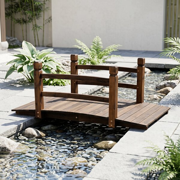 Costway Ponte da giardino in abete carbonizzato con ringhiere, Ponticello decorativo per cortile e fattoria con portata 500 kg 125 x 68 x 47 cm