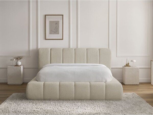 Letto matrimoniale imbottito beige contenitore e rete inclusi 140x190 cm Denali - Bobochic Paris
