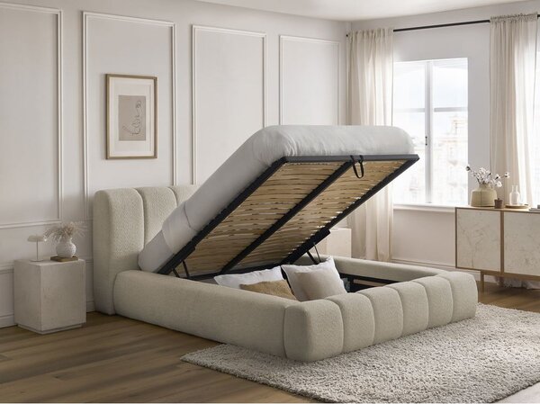 Letto matrimoniale imbottito beige contenitore e rete inclusi 140x190 cm Denali - Bobochic Paris