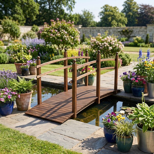 Costway Ponte da giardino in abete carbonizzato con ringhiere, Ponticello decorativo per cortile e fattoria con portata 500 kg 230 x 73 x 108 cm