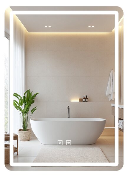 Costway Specchio da parete per bagno con luce led a 3 colori dimmerabili vetro infrangibile, Specchio da trucco illuminato funzione memoria