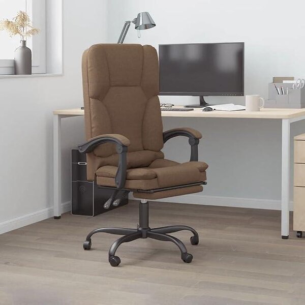 Sedia da ufficio marrone in tessuto, con funzione massaggio, ergonomica e regolabile in altezza. Sedia girevole con braccioli e schienale, ideale per l'ufficio domestico, lo studio, la sala conferenze. Dotata di rotelle e supporto lombare