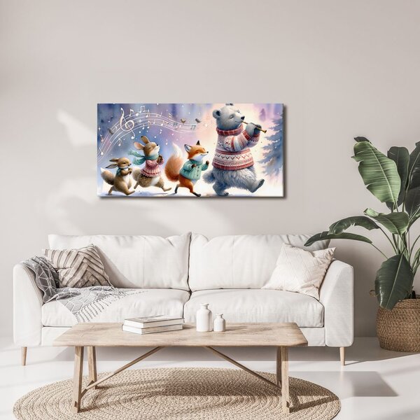 Quadro su tela – Parata invernale di animali con melodia