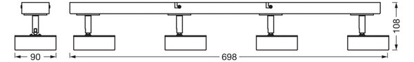 OSRAM Faretto da soffitto LED PLUTO, nero, 4 faretti, 3.000 K PLUTO, Nero, Soggiorno / Sala da pranzo, Metallo