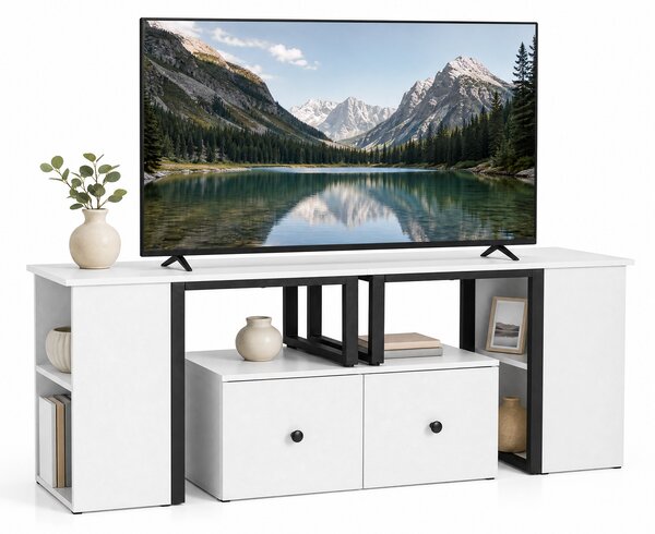 Costway Mobile porta tv fino a 60" supporto tv estensibile con 2 cassetti e 4 scomparti aperti, Mobile angolare per televisore per soggiorno e camera da letto